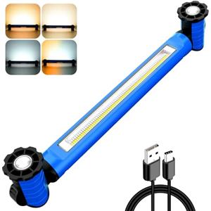 MEIHUA Lampada da Lavoro Ricaricabile LED 3000LM 3 Luminosità 4 Modalità 5000mah IP65 Luce per Cofano con Magnete e Gancio, Lampada da Officina Portatile per Campeggio, Garage, Riparazioni, Emergenza