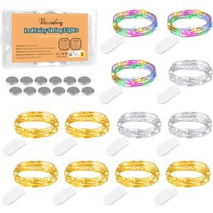Vacoulery [12 Pezzi] Stringa Luci LED a Batteria, 2M Filo di Rame con 20 LEDs Lucine Led Decorative a Batteria Multicolore Impermeabile Luci Led Stringa per Esterni e Interni, Casa, Feste, Matrimonio (3 Colori)