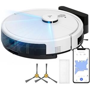 Yigars 2025 Robot Aspirapolvere Lavapavimenti con Mappatura Fino a 4000Pa Potenziamento del Tappeto, 120 Min Lidar Laser WIFI/App/Alexa Precisione nell'Evita Ostacoli Ideale per peli Animali Domestici-Bianco