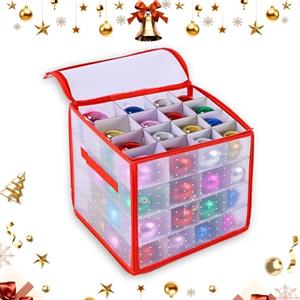 dellyy Scatola Portaoggetti per Ornamenti Natalizi, dellyy Contenitore Palline Natale, Borsa Palline Albero Natale, Scatola Porta Palle Natale, Contenitore Natale (B, 64 griglie)