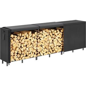 Lifewit Portalegna da Interno, 365,8×58,5×122cm Porta Legnaia da Esterno Porta Legna Portalegna Legna da Ardere con Copertura Impermeabile Tasca Laterale per Esterno, Nero