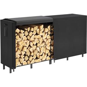 Lifewit Portalegna da Interno, 243,8×58,5×122cm Porta Legnaia da Esterno Porta Legna Portalegna Legna da Ardere con Copertura Impermeabile Tasca Laterale per Esterno, Nero