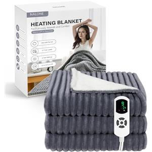 NALONE Coperta Riscaldante Elettrica Matrimoniale, Termocoperta Matrimoniale 160x130cm con 9 Livelli Di Calore e 12 Timer, Coperta Termica Singola e Doppie Lavabile