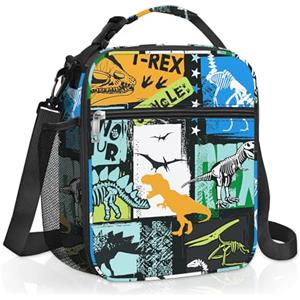Clastyle Borsa Termica Porta Pranzo Bambini Scuola Nero Grande Dinosauro, Borsa Frigo Piccola Ragazzi Pterosauro Portatile con Tracolla