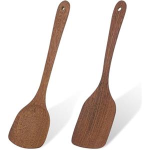 smtfcty Spatola per padella, 2 pezzi, 30 cm, in legno, con venature uniche per padella, utensili da cucina e spatola per wok