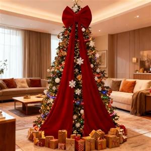 OALYGEI Fiocco Velluto per Albero Di Natale,Fiocco Rosso Per Puntale Per Albero Di Natales,50,8 X 38,1 Cm, Extra Large, Con Sentiero Lungo 3 M, Per Decorare La Casa Decorazione Per Alberos Di Natales