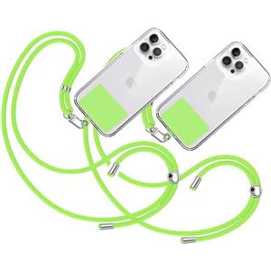 TBOC 2X Cordino Catenella Laccio Strap Porta Cover [Verde Fluor] con Toppa di Fissaggio [Verde Fluor] per Telefono Cellulare da Collo - Tracolla Catenina con Cordini Accessori Telefoni Universale