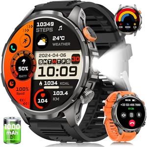 DEKELIFE 2025 Smartwatch Uomo con Torcia LED/1000mAh/5ATM, 1.91" AMOLED Militare Smart Watch Orologio con Chiamate/113 Modalità Sportive, 24/7 Fitness Tracker Sonno/Cardiofrequenzimetro/SpO2 Android iOS Nero