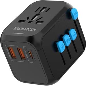 MAOMAOCON Adattatore da viaggio universale da viaggio con PD20 W, 2 USB, 1 presa USB C e 1 AC, adattatore universale per Germania, USA Inghilterra, Thailandia Italia Australia