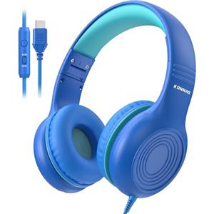 KONNAO Cuffie USB tipo C per bambini, con cavo, con microfono, regolabili, 85 dB/94 dB, volume limitato (blu navy/blu)