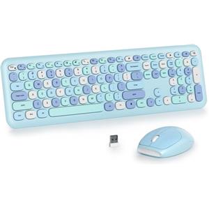 SbocKeeb Ttastiera e Mouse Senza Fili, Tastiera Silenziosa e Mouse Wireless, Full Size, Sottile Tastierino Numerico 2.4GHz, Americana QWERTY per laptop, desktop, MacBook, PC