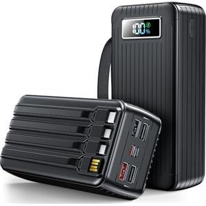 IKHDCYH 60000mAh Power Bank con cavo, 40W Powerbank PD USB C funzione di ricarica rapida Batteria esterna con display a LED, 7 uscite e 2 ingressi, compatibile con iPhone, tablet, iPad ecc.