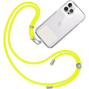 TBOC Cordino Catenella Laccio Strap Porta Cover [Fluoro Gialo] con Toppa di Fissaggio [Bianco Ice] per Telefono Cellulare Collo - Tracolla Catenina con cordini Accessori Telefoni Universale Laccetti