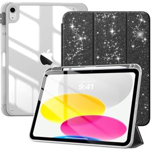 TiMOVO Cover per iPad A16 11 Generazione 11 Pollici 2025, iPad 10 Generazione 2022 10,9 Pollici con Portapenne, Custodia Sottile con trasparente, Funzione di Auto Sveglia/Sonno, Glitter Nero
