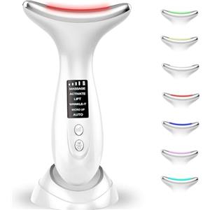 EMOCCI PRO Massaggiatore Viso Elettrico Massaggiatore Viso Lifting Dispositivo Anti Rughe Viso EMS Lifting Gua Sha Massaggio Rassodante Collo Viso (Modalità LED a 7 Colori)