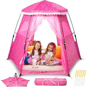 Funsland Tenda per Bambini Castello Principesse - Grande Rosa Stelle Ragazza Tenda Gioco Bambina, 200x170x135cm Casetta per Bambini da Interno, Giocattoli e Regali per Bambine