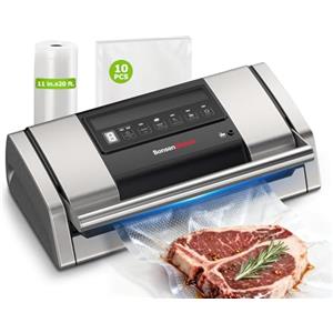 Bonsenkitchen Macchina Sottovuoto Alimenti 15 L/min, Con Clip per Sacchetto e Taglierina Integrata, per Cottura Sous Vide e Preparazione Alimenti, Sigillatura Rapida ad Alte Prestazioni-VS5100