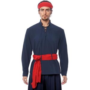 BPURB Camicia da uomo pirata vichinga medievale, costume celtico rinascimentale, steampunk, gotico, camicia a maniche lunghe, con lacci, per Halloween, Hobbit, blu navy, L