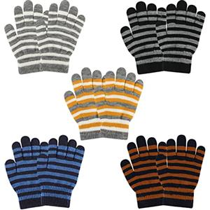 QKURT 5 Paia Guanti Magici Invernali per Bambini, Guanti Caldi Elastici per Bambini Guanti in Maglia Unisex Guanti Caldi con Dita Intere per Ragazze e Ragazzi dai 6 ai 12 Anni
