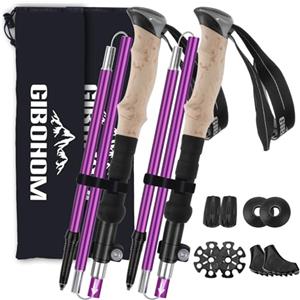 GIBOHOM Bastoncini Trekking Alluminio, 2 Pezzi Nordic Bastoni Trekking 105-125 CM Pieghevoli, Antiurto, Racchette Trekking con 4 Paia di Cuscinetto in Gomma, Borsa per Montagna Escursioni Neve, Unisex