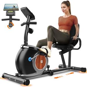 Neezee Cyclette Da Casa Con 16 Livelli Di Resistenza Magnetica, Monitor Digitale LCD, Sedile Confortevole Regolabile Ergonomica Recumbent Ergometro Per Adulti Anziani Ciclismo Fitness Fino a 120 KG (Nero)