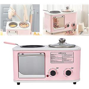 LJJ Mini Macchina Elettrica per La Colazione, Domestico 3 in 1 Macchina Prima Colazione, Mini Forno del Pane Forno per La Pizza Padella Tempo E Temperatura Regolabili,Pink