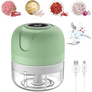LLELEMAMO Collectale Usb Rechargebale Electric Garlic Grinder, 100ML/250ML Portable Mini Chopper Electric, Cordless Small Blender Food Processor, Electric Onion Meat Nut Chopper Vegetable Cutter (Green-100ML)