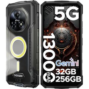DOOGEE Fire 7 Pro Rugged Smartphone 5G, Funzione interfono POC, Doppie luci da campeggio, 32GB+256B/TF 2TB Telefono Indistruttibile, 6.6" 13000mAh Telefono cellulare, 64MP/Fingerprint/Face ID/OTG/NFC