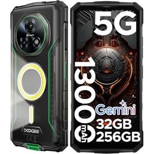 DOOGEE Fire 7 Pro Rugged Smartphone 5G, Funzione interfono POC, Doppie luci da campeggio, 32GB+256B/TF 2TB Telefono Indistruttibile, 6.6" 13000mAh Telefono cellulare, 64MP/Fingerprint/Face ID/OTG/NFC
