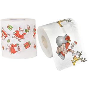 SMELEYOU Carta igienica natalizia 2 rotoli di Babbo Natale stampato igienico di Natale rotolo di carta igienica Merry Water Bulk per bagno di stoccaggio di Natale Sfarghette Fombardamenti per feste