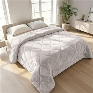 IlGruppone Trapunta Matrimoniale Velluto Retro in Microfibra Made in italy Piumone Invernale Effetto Piuma 560 Gr/mq Piumino Caldo Due Piazze Inverno Coperta Duck Friendly - Singolo - Panna