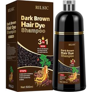 JELMOK Shampoo colorante per capelli 500 ml, 3 in 1, istantaneo contro i capelli grigi, per uomini e donne (marrone scuro)