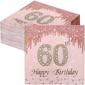 Anicy Tovaglioli 60° compleanno - 60 pezzi decorazione 60° compleanno donna 60° compleanno decorazione da tavolo per tovaglioli rosa compleanno uomo donna Happy Birthday tovaglioli decorazioni