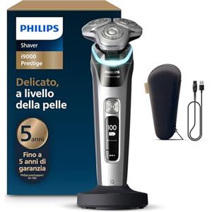 Philips Shaver i9000 Prestige, rasoio elettrico Wet & Dry, Dark Slate Nova, tecnologia Skin IQ, triplo sistema di sollevamento e taglio, doppie lame rotanti SteelPrecision a 360°, modello XP9204/10