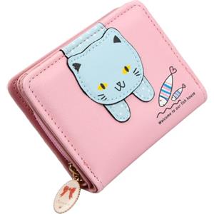 Elitecran Portafoglio da Donna Piccolo, Portafoglio Pelle Gatto, Portafogli Ragazza, Portafoglio Bifold Corto, Portafoglio Gatto Carino con Cerniera, La Moda Piccolo Portafoglio Decorativo Donna, Rosa