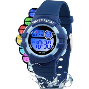 Ayybboo Orologio Digitale Bambino,7 LED Colorati,3ATM Impermeabile,Sveglia/Cronometro/Data,Orologio Sportivo da Polso per Ragazzi e Ragazze,Regalo Bambini 4-15 Anni