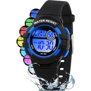 Ayybboo Orologio Digitale Bambino,7 LED Colorati,3ATM Impermeabile,Sveglia/Cronometro/Data,Orologio Sportivo da Polso per Ragazzi e Ragazze,Regalo Bambini 4-15 Anni