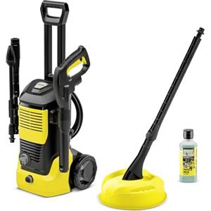 Kärcher K4 Black Home - Idropulitrice acqua fredda 130 bar, kit domestico con lavasuperfici T1, lancia Vario Power & ugello rotante, tubo 6 m, detergente Patio & Deck 500 ml