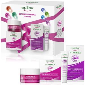 Equilibra Kit Viso Vitaminica Anti-Aging: Crema Viso 50ml e Contorno Occhi 15ml, Texture Leggera e Levigante