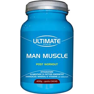 Ultimate Italia Man Muscle Post Workout Cacao 400g - Integratore per Recupero Muscolare con BCAA, L-Glutammina e Creatina