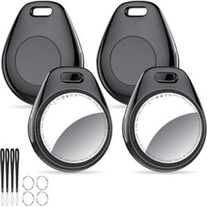 Tukio® Air Tags 4 pezzi Nero, Localizzatore Bluetooth Trova Oggetti Supporto iOS, Tracker 5.3 Bluetooth Localizzazione Batteria Sostituibile, Smart Finder per Chiavi Bagaglio Portafoglio Bicicletta