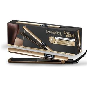 Demeliss Piastra Kera GOLD 2 in 1 - Liscio & Ricci - Piastre alla Cheratina - 150-230 °C - Display Digitale - Cavo Rotante - Styling Professionale per Tutti i Capelli