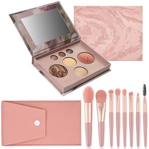 SSKHE Set Trucco Completo con Palette Baked, Kit Principiante, Include Bronzer, Blush, 2 Illuminanti e 3 Ombretti, Pennelli Portatili