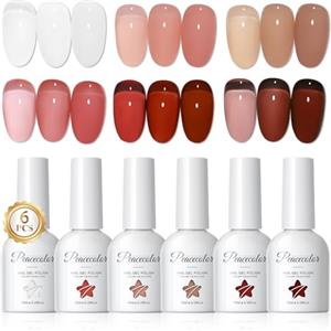 PEACECOLOR Smalto Semipermanente Unghie 10ML, 6 Colori Bianco Latte Rosso Marrone Series Smalti Semipermanenti per Unghie Trasparente Gel Polish Soak Off UV/LED Nail Art Manicure Regalo