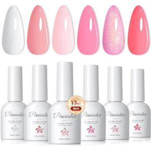 PEACECOLOR Smalto Semipermanente Unghie 10ML, Rosa Bianco Series 6 Colori Smalti Semipermanenti per Unghie Soak Off UV/LED Gel Polish per Principiante Smalto Gel Professionali Kit Manicure Regalo