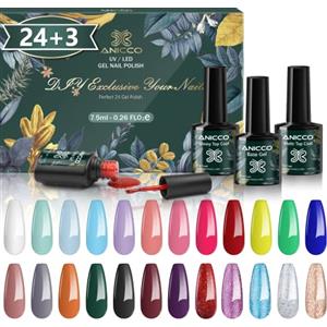FINGEROOM 27 Pz Semipermanente Unghie, 7.5ml Smalti Gel per Unghie UV LED con Base e Top Coat, Matt Coat, Nudo Glitter Rosso Gel Polish Collezione di Smalto per Unghie