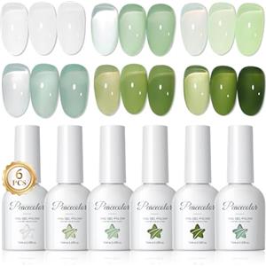 PEACECOLOR Smalto Semipermanente Unghie 10ML, 6 Colori Bianco Latte Verde Series Smalto Trasparente Unghie Soak Off UV/LED Gel Polish Nail Art Fai da Te Manicure Regalo per Ragazze Donne