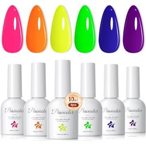 PEACECOLOR Smalto Semipermanente Unghie 10ML, 6 Colori Rosa Arancione Giallo Verde Blu Viola Neon Series Smalto Gel Unghie UV Gel Polish Nail Art Fai da Te Manicure Regalo per Ragazze Donne