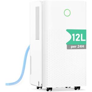 TOIOVCU Deumidificatore, 12L/Giorno Deumidificatore Ambiente Casa Muffa, Deumidificatori Portatile Silenzioso, Controllo Umidità, Funzione Asciugatrice, Sbrinamento Automatico, Adatto 100 m³