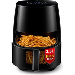 LEHMANN Friggitrice ad Aria 3,5 Litri, Airfryer 8 in 1 con Finestra di Visualizzazione, 8 Programmi, Temperatura Regolabile 80-200°C, Controllo Tattile, Cassetto Lavabile in Lavastoviglie, Compatto